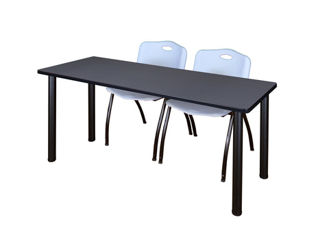 Regency Kee 60 x 24 in. Training Table Top Black Legs & 2 M Stack Chairs