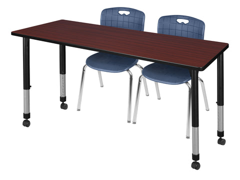 Regency Kee 48 x 24 in. Mobile Adjustable Classroom Table & 2 Andy 18 in. Stack Chairs Black