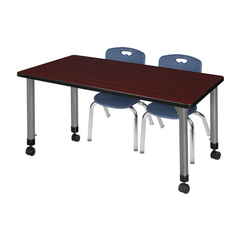 Regency Kee 48 x 24 in. Mobile Adjustable Classroom Table & 2 Andy 12 in. Stack Chairs Black