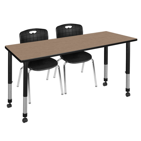 Regency Kee 48 x 24 in. Mobile Adjustable Classroom Table & 2 Andy 18 in. Stack Chairs Black