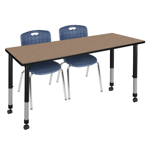 Regency Kee 48 x 24 in. Mobile Adjustable Classroom Table & 2 Andy 18 in. Stack Chairs Black