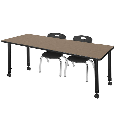 Regency Kee 48 x 24 in. Mobile Adjustable Classroom Table & 2 Andy 12 in. Stack Chairs Black