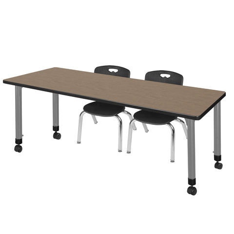 Regency Kee 48 x 24 in. Mobile Adjustable Classroom Table & 2 Andy 12 in. Stack Chairs Black