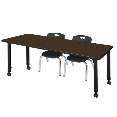 Regency Kee 48 x 24 in. Mobile Adjustable Classroom Table & 2 Andy 12 in. Stack Chairs Black