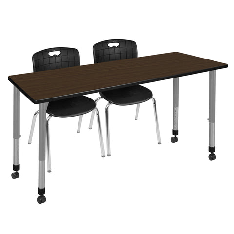 Regency Kee 48 x 24 in. Mobile Adjustable Classroom Table & 2 Andy 18 in. Stack Chairs Black