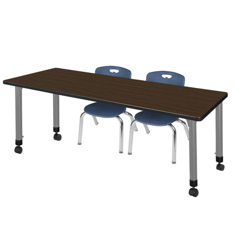 Regency Kee 48 x 24 in. Mobile Adjustable Classroom Table & 2 Andy 12 in. Stack Chairs Black