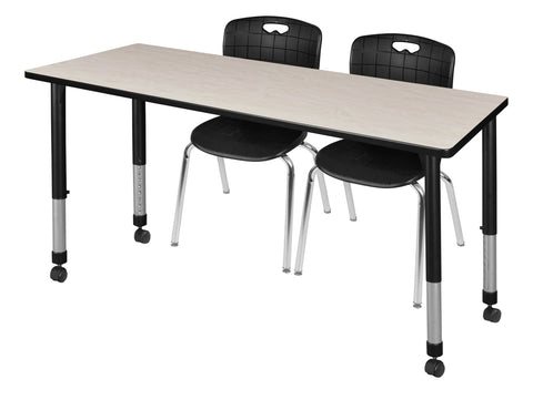 Regency Kee 48 x 24 in. Mobile Adjustable Classroom Table & 2 Andy 18 in. Stack Chairs Black