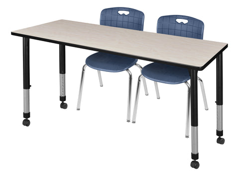 Regency Kee 48 x 24 in. Mobile Adjustable Classroom Table & 2 Andy 18 in. Stack Chairs Black