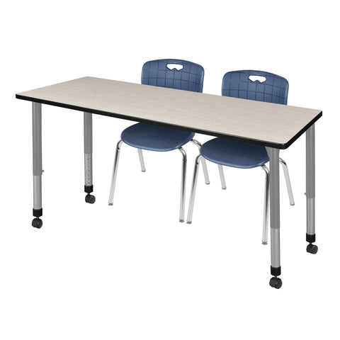 Regency Kee 48 x 24 in. Mobile Adjustable Classroom Table & 2 Andy 18 in. Stack Chairs Black