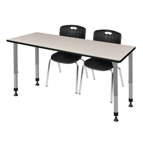 Regency Kee 48 x 24 in. Adjustable Classroom Table & 2 Andy 18 in. Stack Chairs Black