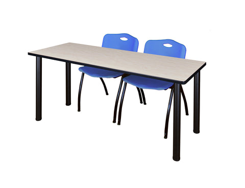 Regency Kee 60 x 24 in. Training Table Top Black Legs & 2 M Stack Chairs