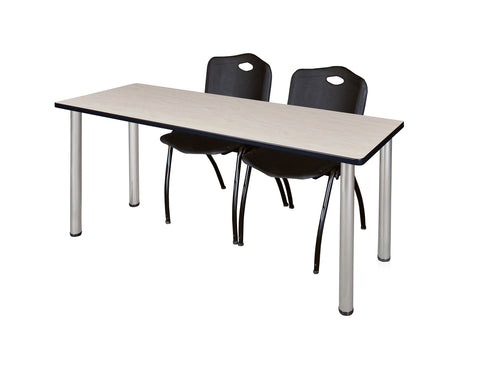 Regency Kee 60 x 24 in. Training Table Top Black Legs & 2 M Stack Chairs