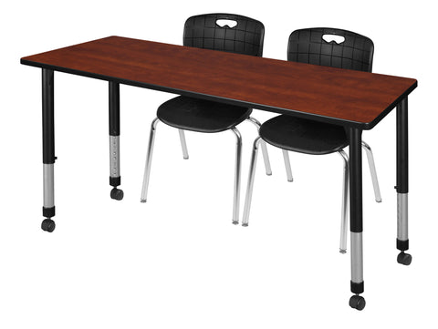 Regency Kee 48 x 24 in. Mobile Adjustable Classroom Table & 2 Andy 18 in. Stack Chairs Black