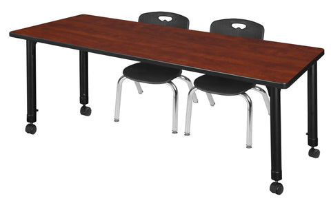 Regency Kee 48 x 24 in. Mobile Adjustable Classroom Table & 2 Andy 12 in. Stack Chairs Black