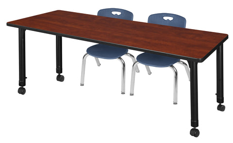 Regency Kee 48 x 24 in. Mobile Adjustable Classroom Table & 2 Andy 12 in. Stack Chairs Black
