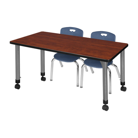 Regency Kee 48 x 24 in. Mobile Adjustable Classroom Table & 2 Andy 12 in. Stack Chairs Black
