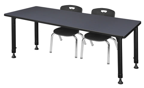 Regency Kee 48 x 24 in. Mobile Adjustable Classroom Table & 2 Andy 12 in. Stack Chairs Black
