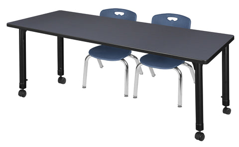 Regency Kee 48 x 24 in. Mobile Adjustable Classroom Table & 2 Andy 12 in. Stack Chairs Black