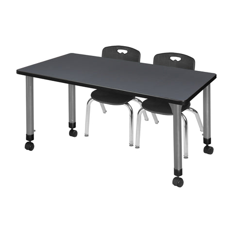 Regency Kee 48 x 24 in. Mobile Adjustable Classroom Table & 2 Andy 12 in. Stack Chairs Black