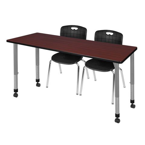 Regency Kee 48 x 24 in. Mobile Adjustable Classroom Table & 2 Andy 18 in. Stack Chairs Black