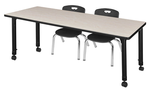 Regency Kee 48 x 24 in. Mobile Adjustable Classroom Table & 2 Andy 12 in. Stack Chairs Black