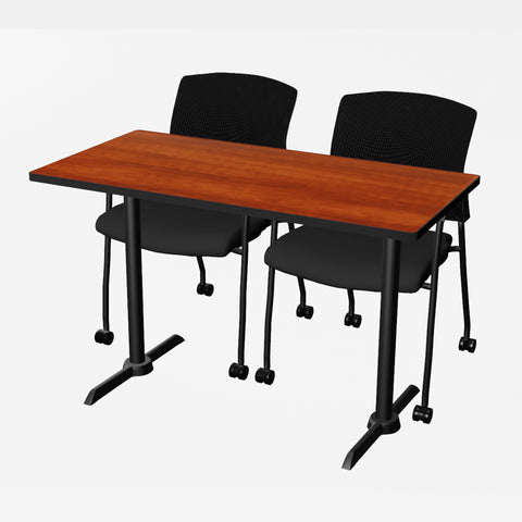 Regency Cain 48 x 24 in. TBase Training Seminar Table & 2 Knight Mesh Chairs