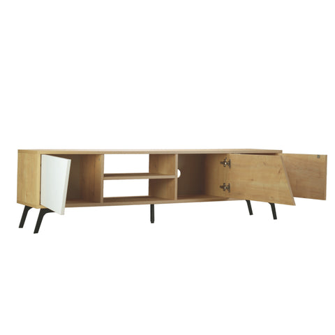Niche Entertainment TV Stand with Storage Cabinets up to 70 inch TV -  Light Oak / White