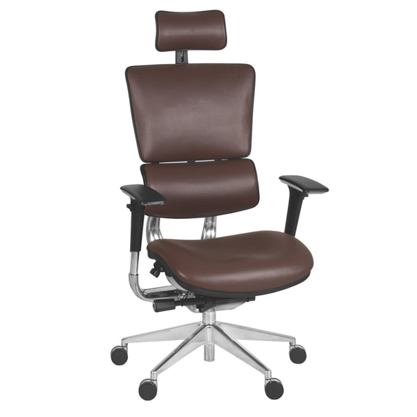 Omega Ergonomic Leather Executive Office Chair with Headrest/Adjustable Lumbar Support