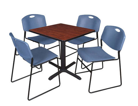 Regency Cain 30 in. Square XBase Breakroom Table & 4 Zeng Stack Chairs
