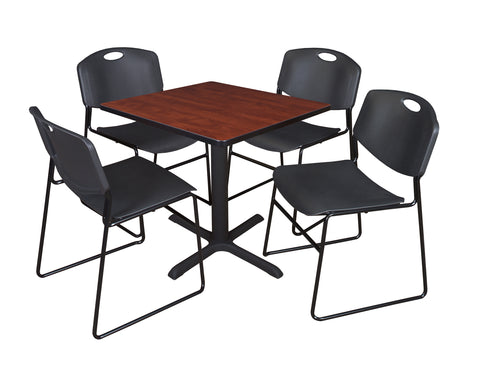 Regency Cain 30 in. Square XBase Breakroom Table & 4 Zeng Stack Chairs