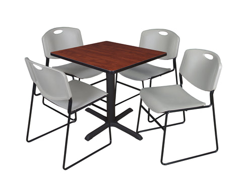 Regency Cain 30 in. Square XBase Breakroom Table & 4 Zeng Stack Chairs