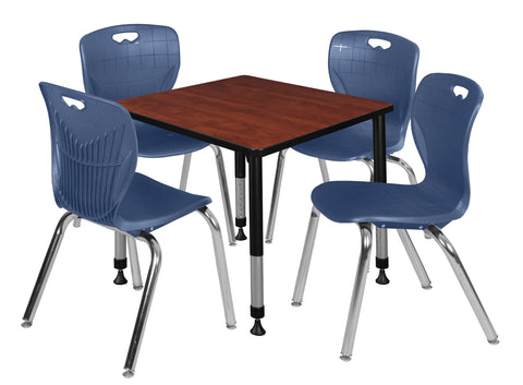 Regency Kee 30 in. Square Adjustable Classroom Table & 4 Andy 18 in. Stack Chairs Black