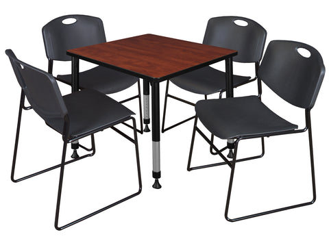 Regency Kee 30 in. Square Adjustable Classroom Table & 4 Zeng Stack Chairs Black