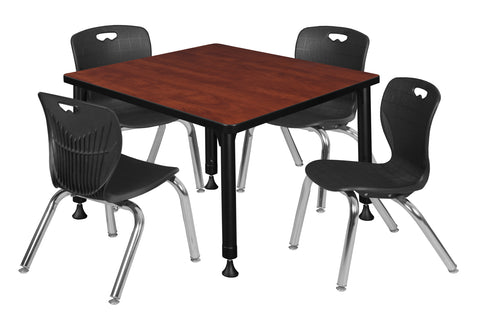 Regency Kee 30 in. Square Adjustable Classroom Table & 4 Andy 12 in. Stack Chairs Black