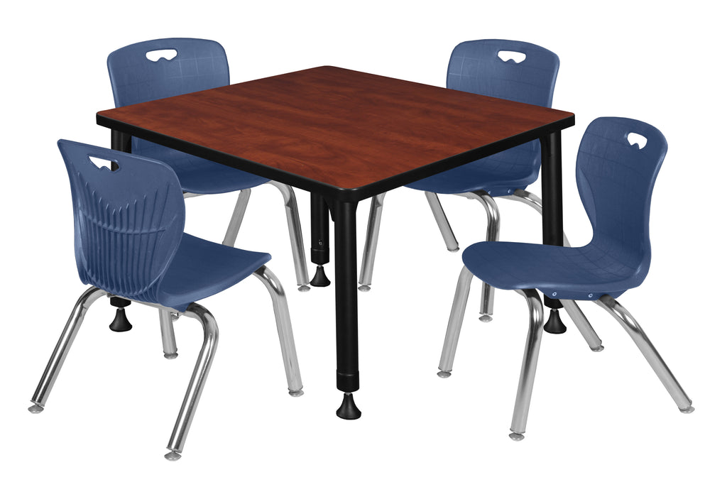 Regency Kee 30 in. Square Adjustable Classroom Table & 4 Andy 12 in. Stack Chairs Black