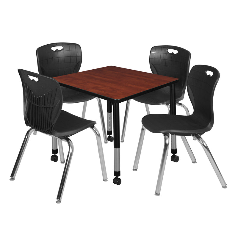 Regency Kee 30 in. Square Mobile Adjustable Classroom Table & 4 Andy 18 in. Stack Chairs Black