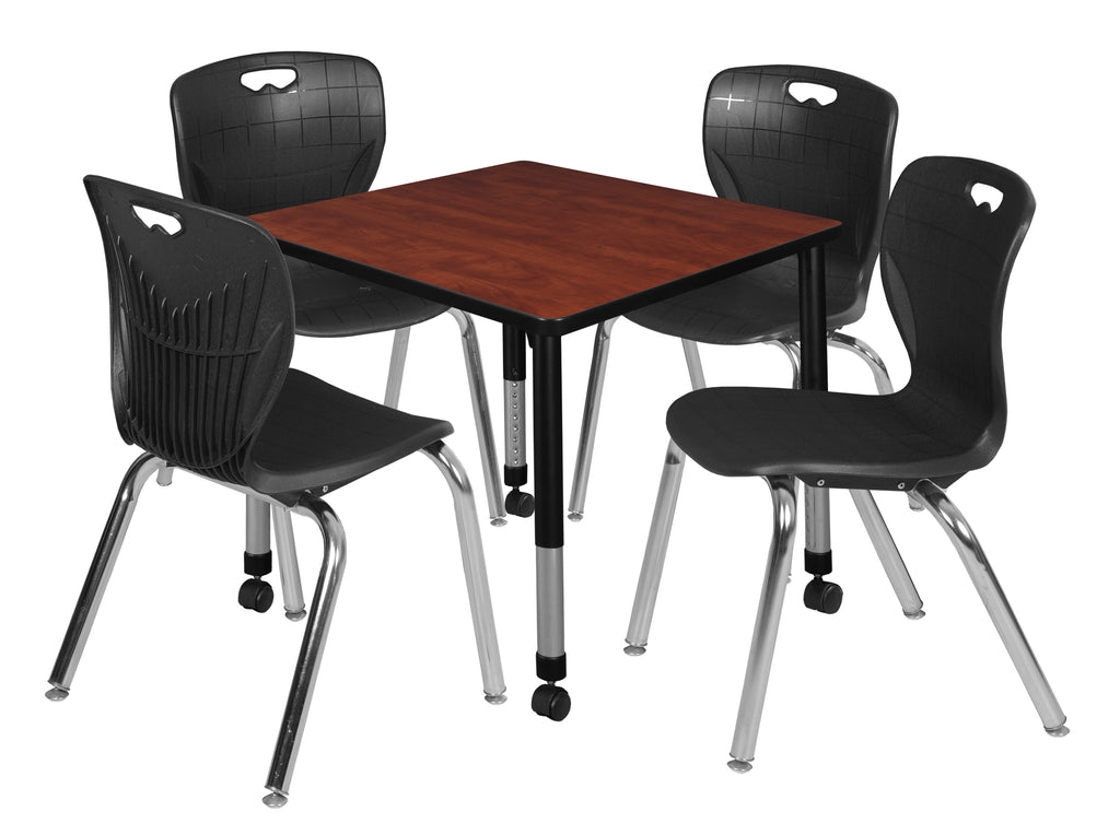 Regency Kee 30 in. Square Mobile Adjustable Classroom Table & 4 Andy 18 in. Stack Chairs Black