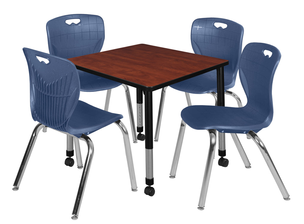 Regency Kee 30 in. Square Mobile Adjustable Classroom Table & 4 Andy 18 in. Stack Chairs Black