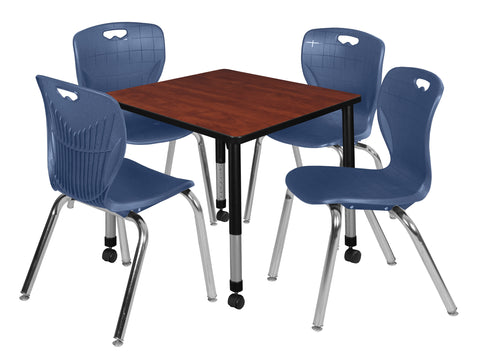 Regency Kee 30 in. Square Mobile Adjustable Classroom Table & 4 Andy 18 in. Stack Chairs Black