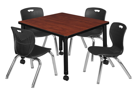 Regency Kee 30 in. Square Mobile Adjustable Classroom Table & 4 Andy 12 in. Stack Chairs Black