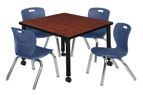 Regency Kee 30 in. Square Mobile Adjustable Classroom Table & 4 Andy 12 in. Stack Chairs Black