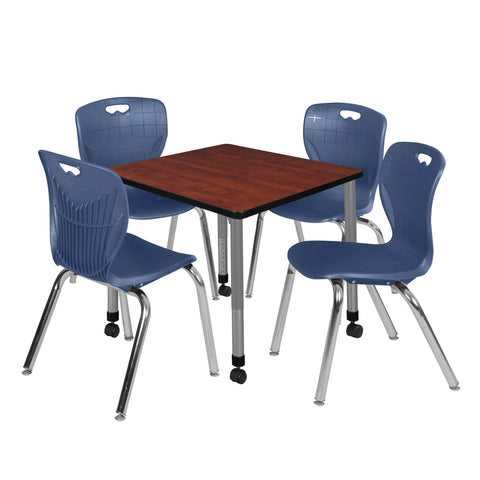 Regency Kee 30 in. Square Mobile Adjustable Classroom Table & 4 Andy 18 in. Stack Chairs Black