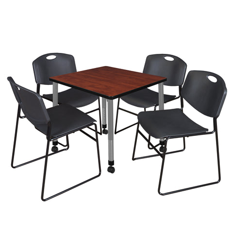 Regency Kee 30 in. Square Mobile Adjustable Classroom Table & 4 Zeng Stack Chairs Black