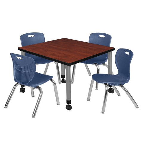 Regency Kee 30 in. Square Mobile Adjustable Classroom Table & 4 Andy 12 in. Stack Chairs Black