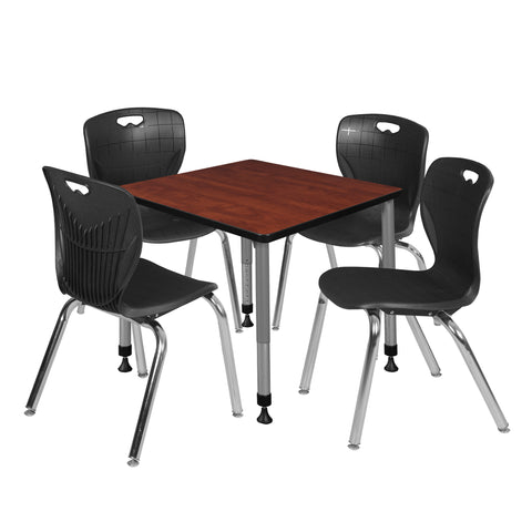 Regency Kee 30 in. Square Adjustable Classroom Table & 4 Andy 18 in. Stack Chairs Black