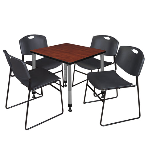 Regency Kee 30 in. Square Adjustable Classroom Table & 4 Zeng Stack Chairs Black