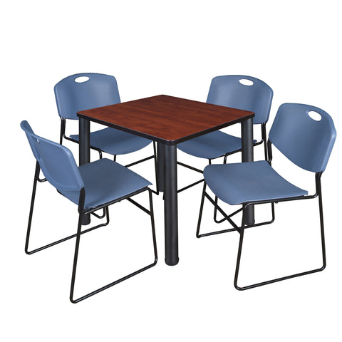 Regency Kee 30 in Square Breakroom Table Top Black Legs 4 Zeng Stack Chairs