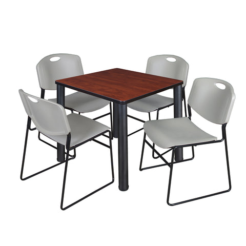 Regency Kee 30 in Square Breakroom Table Top Black Legs 4 Zeng Stack Chairs