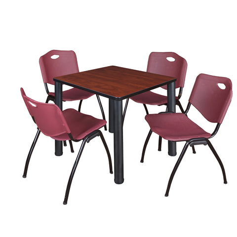 Regency Kee 30 in Square Breakroom Table Top Black Legs 4 M Stack Chairs