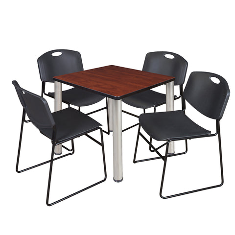 Regency Kee 30 in Square Breakroom Table Top Black Legs 4 Zeng Stack Chairs
